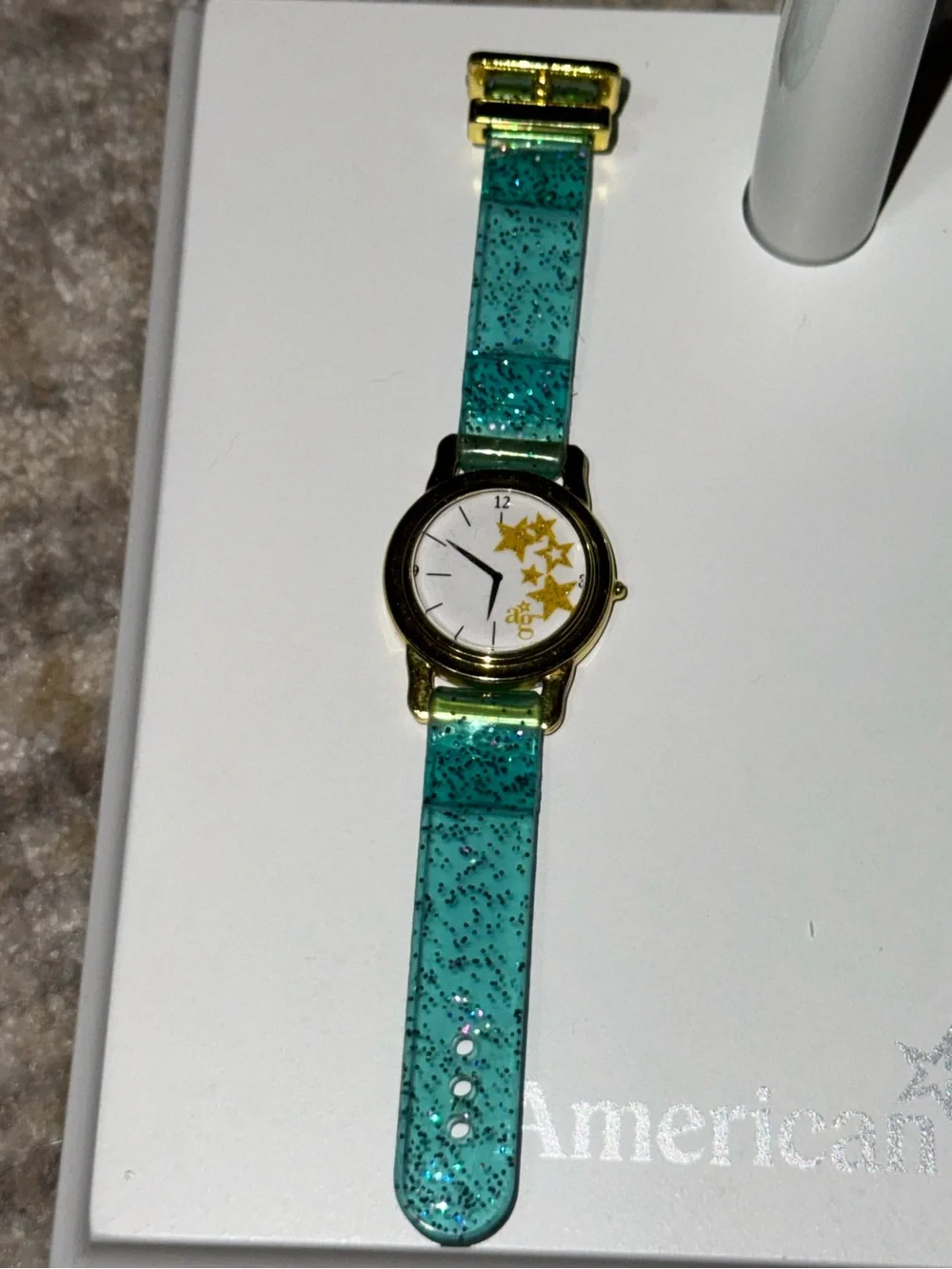 American girl wrist watch teal with gold trim